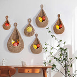 NNEDSZ Khaki 3-Piece Wall-Mounted Cotton Rope Storage Baskets – Large, Medium, and Small Hand-Woven Fruit/Vegetable/Storage Nets (Large weight 300g, Medium weight 230g, Small weight 200g)