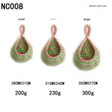 NNEDSZ Green And Pink 3-Piece Wall-Mounted Cotton Rope Storage Baskets – Large, Medium, and Small Hand-Woven Fruit/Vegetable/Storage Nets (Large weight 300g, Medium weight 230g, Small weight 200g)