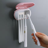 NNEDSZ White Wall-Mounted Toothbrush Sterilizer with UV-C Disinfection and Drying - USB Rechargeable, Family 5-Brush Holder, ABS Material
