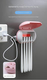 NNEDSZ Cyan Wall-Mounted Toothbrush Sterilizer with UV-C Disinfection and Drying - USB Rechargeable, Family 5-Brush Holder, ABS Material