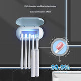 NNEDSZ Blue Wall-Mounted Toothbrush Sterilizer with UV-C Disinfection and Drying - USB Rechargeable, Family 5-Brush Holder, ABS Material