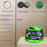 NNEDSZ Green Portable Mini Bluetooth Speaker with Magnetic Base, High-Quality Bass and Surround Sound, Colorful Ambient Lighting, USB Rechargeable, 6-Hour Battery Life