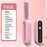 NNEDSZ Pink Portable foldable cordless hair straightener with ionic technology, compact travel design, and quick and easy USB charging