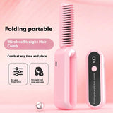 NNEDSZ Pink Portable foldable cordless hair straightener with ionic technology, compact travel design, and quick and easy USB charging
