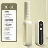 NNEDSZ Beige Portable foldable cordless hair straightener with ionic technology, compact travel design, and quick and easy USB charging