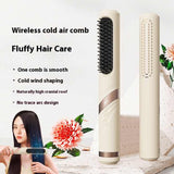 NNEDSZ Purple Portable USB Rechargeable Cold Wind Ionic Hair Straightening Brush, Multi-Functional Hair Straightener and Curler, Lightweight and Travel-Friendly