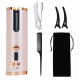 NNEDSZ Pink Automatic Hair Curler - USB Rechargeable, Safe and Portable Curling Iron for Quick Styling, Anti-Scald Design, Compact and Lightweight