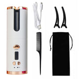 NNEDSZ White Automatic Hair Curler - USB Rechargeable, Safe and Portable Curling Iron for Quick Styling, Anti-Scald Design, Compact and Lightweight