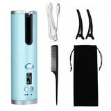 NNEDSZ Blue Automatic Hair Curler - USB Rechargeable, Safe and Portable Curling Iron for Quick Styling, Anti-Scald Design, Compact and Lightweight