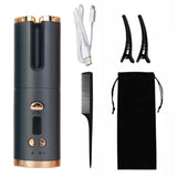 NNEDSZ Black Automatic Hair Curler - USB Rechargeable, Safe and Portable Curling Iron for Quick Styling, Anti-Scald Design, Compact and Lightweight