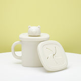 NNEDSZ Light Yellow Silicone Baby Training Cup with Dual Handles, Duck-Bill & Snack Cup Lids, Spill-Proof & Drop-Proof