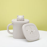 NNEDSZ Light Brown Silicone Baby Training Cup with Dual Handles, Duck-Bill & Snack Cup Lids, Spill-Proof & Drop-Proof