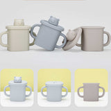 NNEDSZ Light Brown Silicone Baby Training Cup with Dual Handles, Duck-Bill & Snack Cup Lids, Spill-Proof & Drop-Proof