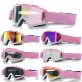 NNEDSZ Progressive Pink + Colorful Lenses Outdoor Protective Motorcycle Goggles - Windproof, Dustproof, Skiing, and Cycling Eyewear - Lightweight Anti-Fog Design for Men and Women