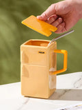 NNEDSZ Yellow Creative Retro Refrigerator Ceramic Mug with Lid and Straw - 550ml Coffee Cup - Unique Gift for Couples or Office Use