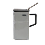 NNEDSZ Grey Creative Retro Refrigerator Ceramic Mug with Lid and Straw - 550ml Coffee Cup - Unique Gift for Couples or Office Use