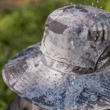 NNEDSZ Gray Camouflage Solar-Powered Cooling Wide Brim Hat - USB Rechargeable Dual Fan Fisherman Cap - UPF50+ Sun Protection and Quick-Dry Design for Men and Women