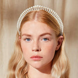 NNEDSZ Silver Elegant Faux Pearl Bridal Headband – Multi-Layer Vintage Princess Tiara for Weddings and Formal Occasions, Lightweight Design