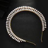 NNEDSZ Gold Elegant Faux Pearl Bridal Headband - Multi-Layer Vintage Princess Tiara for Weddings and Formal Occasions, Lightweight Design