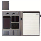 NNEDSZ Grey A4 Leather Multi-Functional Business Document Folder with Card Slots - Contract File Organizer