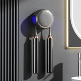 NNEDSZ Black Round UV-C Toothbrush Sterilizer Holder with Drying Function – Dual-Slot Wall-Mounted Design, USB Rechargeable, Compact and Portable