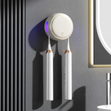 NNEDSZ White Round UV-C Toothbrush Sterilizer Holder with Drying Function - Dual-Slot Wall-Mounted Design, USB Rechargeable, Compact and Portable