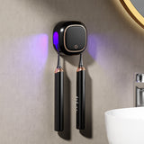 NNEDSZ Black Square UV-C Toothbrush Sterilizer Holder with Drying Function - Dual-Slot Wall-Mounted Design, USB Rechargeable, Compact and Portable