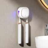 NNEDSZ White Square UV-C Toothbrush Sterilizer Holder with Drying Function - Dual-Slot Wall-Mounted Design, USB Rechargeable, Compact and Portable