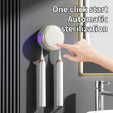 NNEDSZ White Square UV-C Toothbrush Sterilizer Holder with Drying Function - Dual-Slot Wall-Mounted Design, USB Rechargeable, Compact and Portable