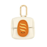 NNEDSZ Bread Pattern White Cute Multifunctional Mini Leather Coin Purse with Keychain for Lipstick, Bluetooth Earbuds, and Small Essentials