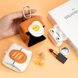 NNEDSZ Bread Pattern White Cute Multifunctional Mini Leather Coin Purse with Keychain for Lipstick, Bluetooth Earbuds, and Small Essentials