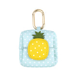 NNEDSZ Pineapple Pattern Blue Plaid Cute Multifunctional Mini Leather Coin Purse with Keychain for Lipstick, Bluetooth Earbuds, and Small Essentials