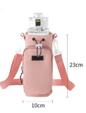 NNEDSZ Pink Portable Outdoor Water Bottle Holder Bag with Adjustable Shoulder Strap, Nylon Waterproof Material, 121g Lightweight, 23cm Height for Travel and Hiking(Water Cup Not Included)