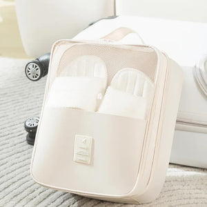 NNEDSZ 2 Pcs Off White Waterproof Foldable Travel Shoe Storage Bag, Three-Layer Design Shoe Organizer, Portable Shoe Pouch for Trips