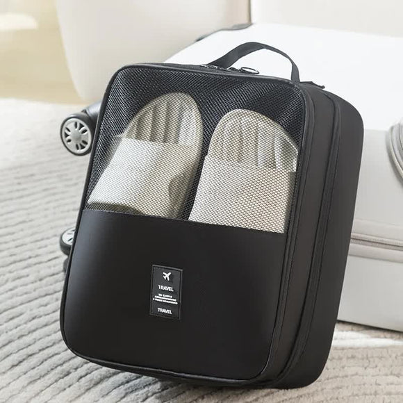 NNEDSZ 2 Pcs Black Waterproof Foldable Travel Shoe Storage Bag, Three-Layer Design Shoe Organizer, Portable Shoe Pouch for Trips