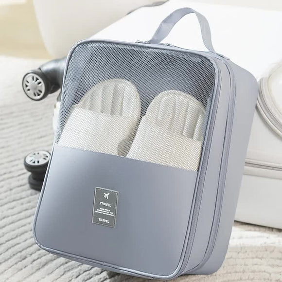 NNEDSZ 2 Pcs Grey Waterproof Foldable Travel Shoe Storage Bag, Three-Layer Design Shoe Organizer, Portable Shoe Pouch for Trips