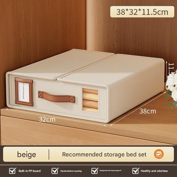 NNEDSZ 2 Pcs Beige Non-Woven Fabric Storage Box with Lid - Transparent Window, Moisture-Proo