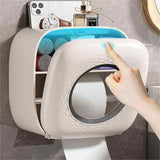NNEDSZ Light Khaki Wall-Mounted Bathroom Tissue Box - Waterproof Paper Towel Dispenser with Storage Shelf, No-Drill Design(Tissue Box Only)