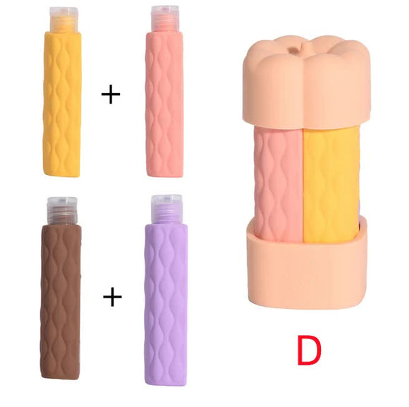 NNEDSZ Pink Combination Travel Silicone Refillable Bottles Set - 4-in-1 Portable Containers for Shampoo and Shower Gel, TPR+PE Material, Compact and Leak-Proof