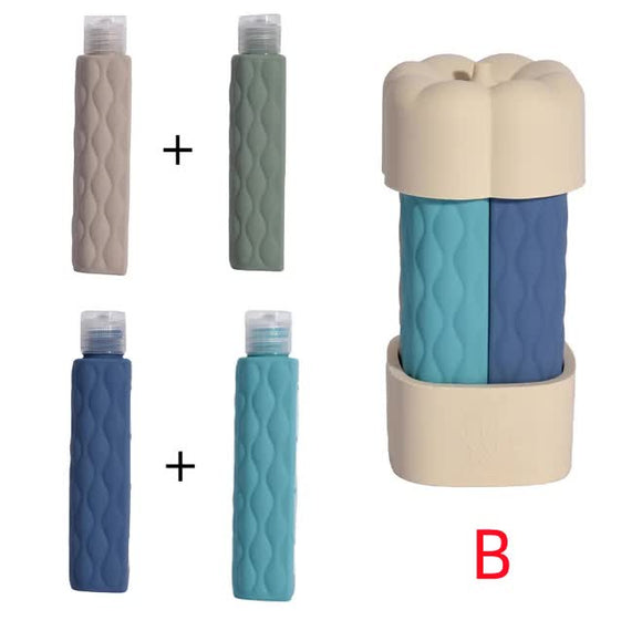 NNEDSZ Off White Combination Travel Silicone Refillable Bottles Set - 4-in-1 Portable Containers for Shampoo and Shower Gel, TPR+PE Material, Compact and Leak-Proof