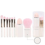 NNEDSZ White 8-in-1 Retractable Mini Makeup Brush Set with Protective Cover – Compact Design for Travel and On-the-Go Touchups