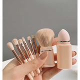 NNEDSZ White 8-in-1 Retractable Mini Makeup Brush Set with Protective Cover – Compact Design for Travel and On-the-Go Touchups
