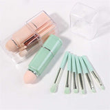 NNEDSZ Green 8-in-1 Retractable Mini Makeup Brush Set with Protective Cover - Compact Design for Travel and On-the-Go Touchups