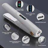 NNEDSZ White Portable Mini Wireless Hair Straightener - USB Rechargeable, 2-in-1 Curling & Straightening Iron, Adjustable 3-Temperature Settings , 20s Fast Heating, Anti-Scald, Compact Travel Design