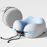NNEDSZ Blue And Grey Portable U-Shaped Memory Foam Travel Pillow – Ergonomic Neck Support for Airplane, Car, Office – Lightweight & Compact with Storage Box