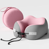 NNEDSZ Pink And Grey Portable U-Shaped Memory Foam Travel Pillow - Ergonomic Neck Support for Airplane, Car, Office - Lightweight & Compact with Storage Box