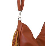 NNEDSZ Brown Trendy Rivet Fringe Shoulder Bag - Large Capacity Soft Leather Handbag for Women, Perfect for Travel and Leisure