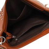 NNEDSZ Brown Trendy Rivet Fringe Shoulder Bag - Large Capacity Soft Leather Handbag for Women, Perfect for Travel and Leisure