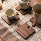 NNEDSZ Light Yellow Natural Black Walnut Wooden Coasters, Heat-Resistant Tea Cup Pads, Puzzle-Shaped Drink Mats, Eco-Friendly Tea Accessories Set
