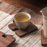 NNEDSZ Light Yellow Natural Black Walnut Wooden Coasters, Heat-Resistant Tea Cup Pads, Puzzle-Shaped Drink Mats, Eco-Friendly Tea Accessories Set
